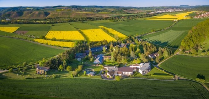 Menschels Vitalresort, Naheland, Meddersheim, Bad Sobernheim in der Landschaft mit blühenden Rapsfeldern